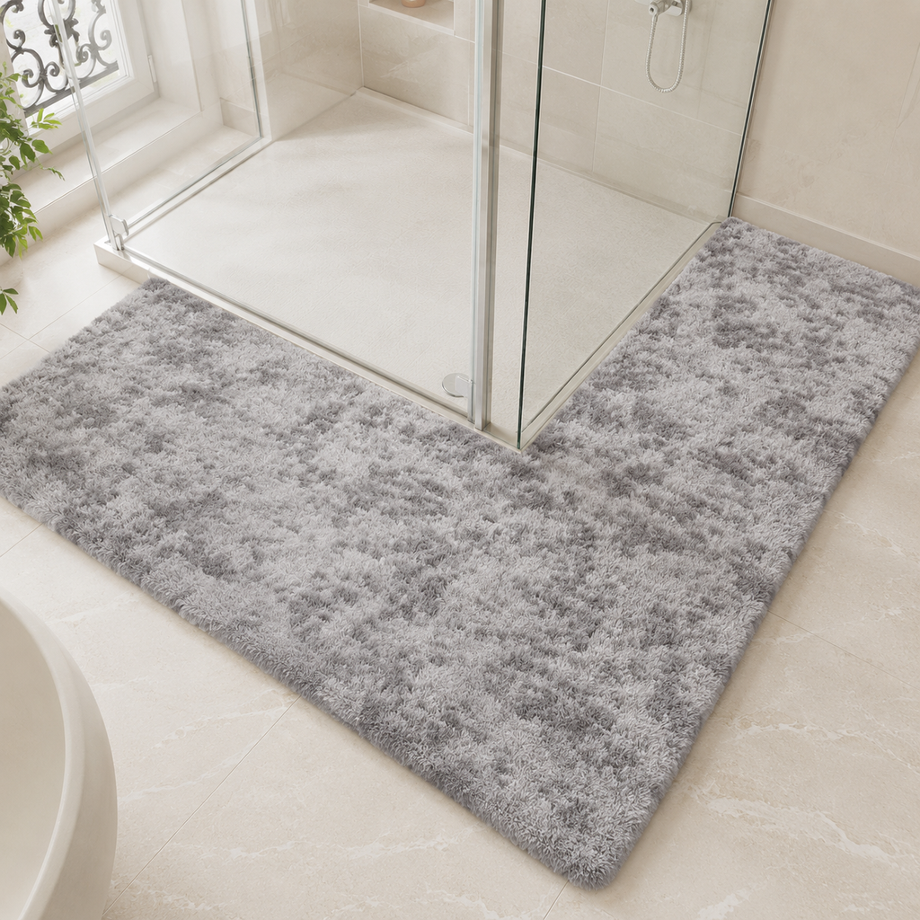 Tapis de douche d'angle gris antidérapant et absorbant