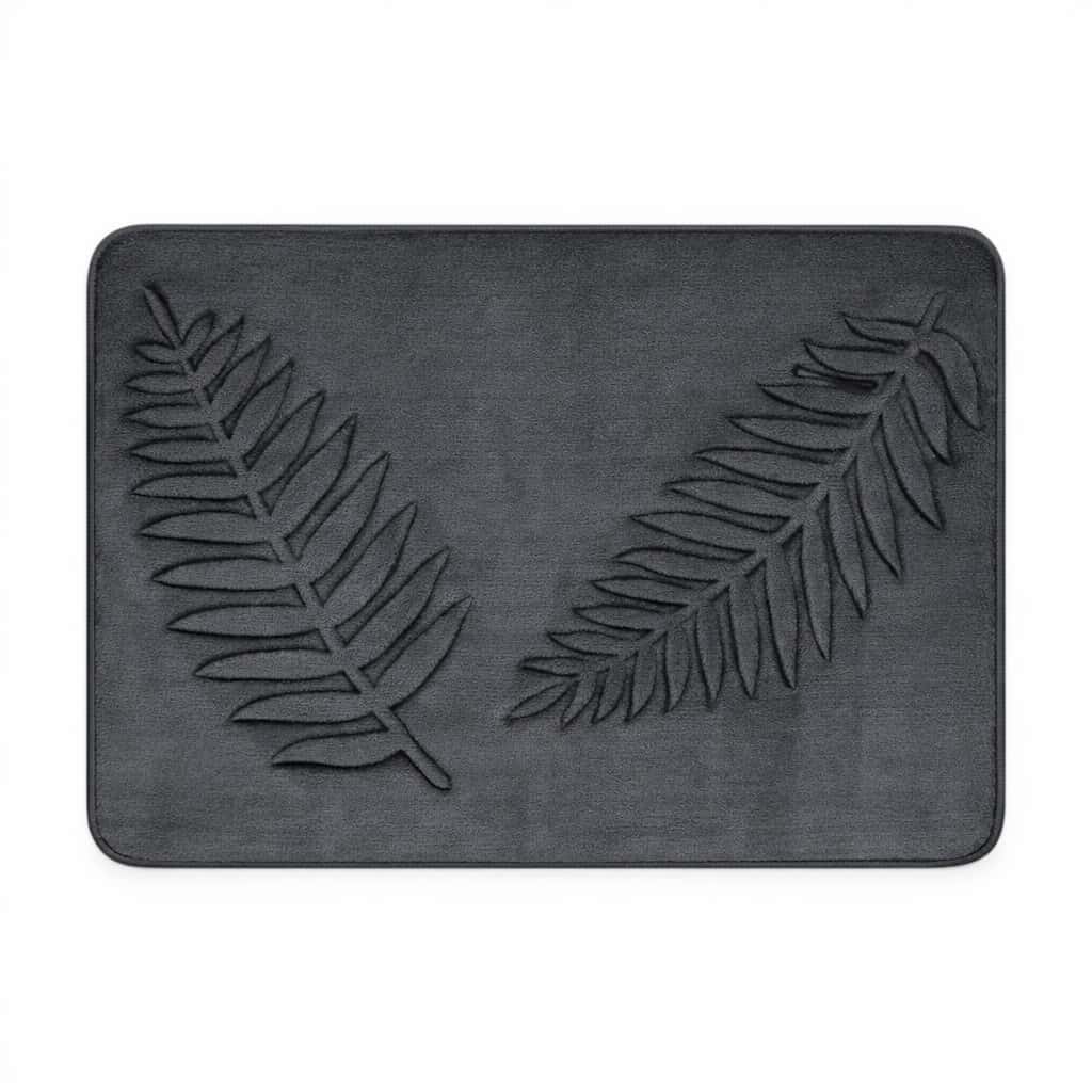 Tapis de Bain Polyester Motif Feuilles en Relief – Antidérapant & Absorbant