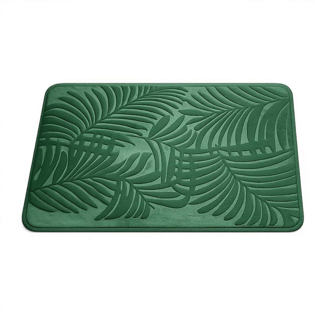 Tapis de Bain Polyester Motif Feuilles en Relief – Antidérapant & Absorbant